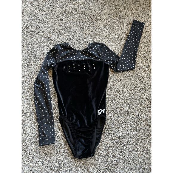 GK Elite Large Child CL Gymnastics Leotard Dance Long Sleeve BLACK VELVET E25 - Picture 1 of 5